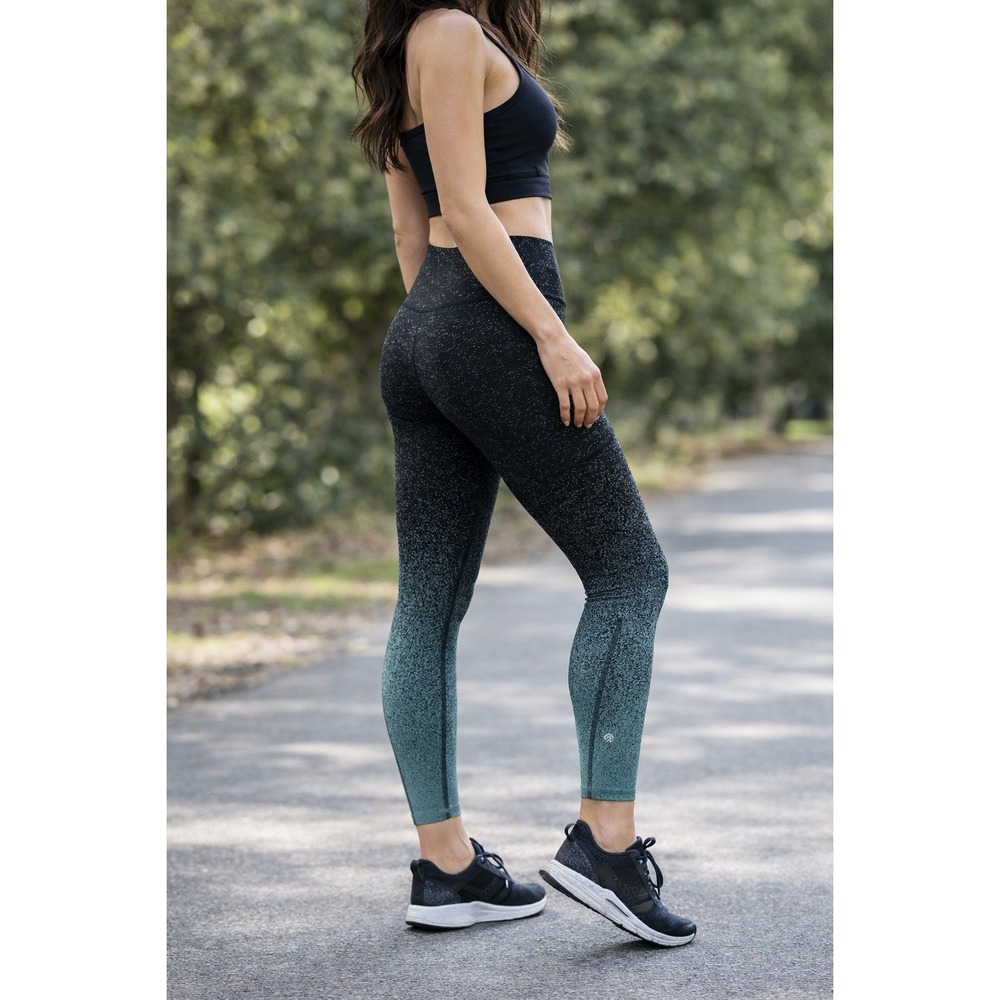 Champion Size S Ombre Black Teal High Rise Leggings Yoga Workout Athleisure Gym